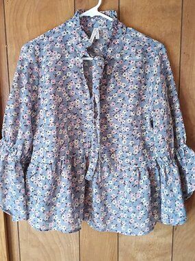 Moon Orchid Women’s Size M Sheer Floral Blouse 3/4 Bell Cuff Sleeves Polyester